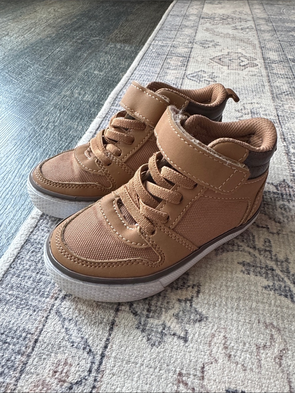 THE CHILDREN’S PLACE Kids Tan High-Top Sneakers with Hook-and-Loop Strap